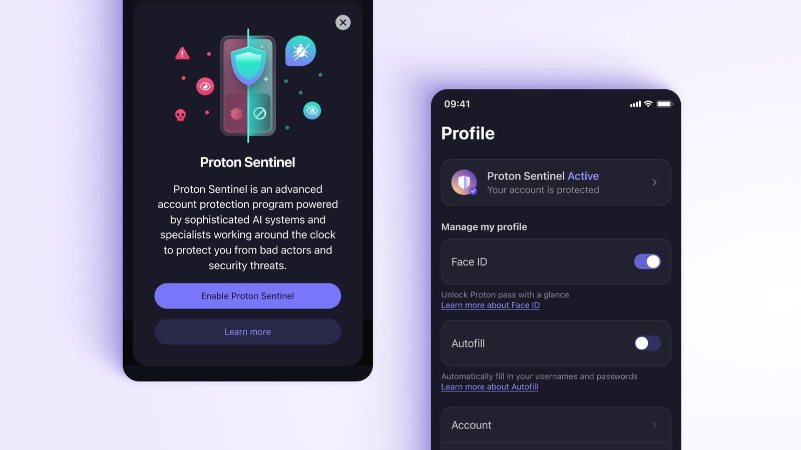 Proton Sentinel account protection in the Proton Pass app